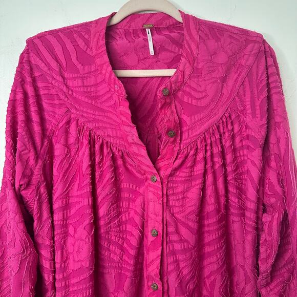 XS Free People Can’t Stop Dreaming Tunic Shirt Pink Oversized Button Up Top Boho - Picture 5 of 8